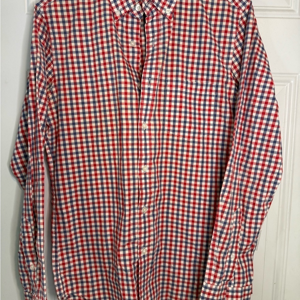 Red and Blue Gingham Casual Button Down Shirt